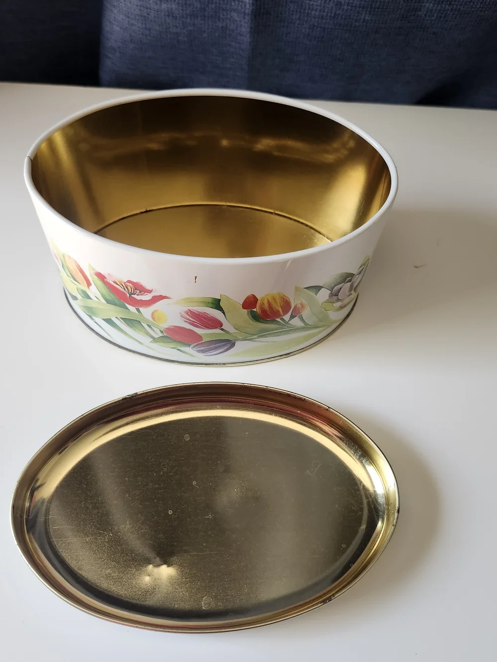 Vintage Louise Carling Floral Tulip Oval Tin Container - Made in England